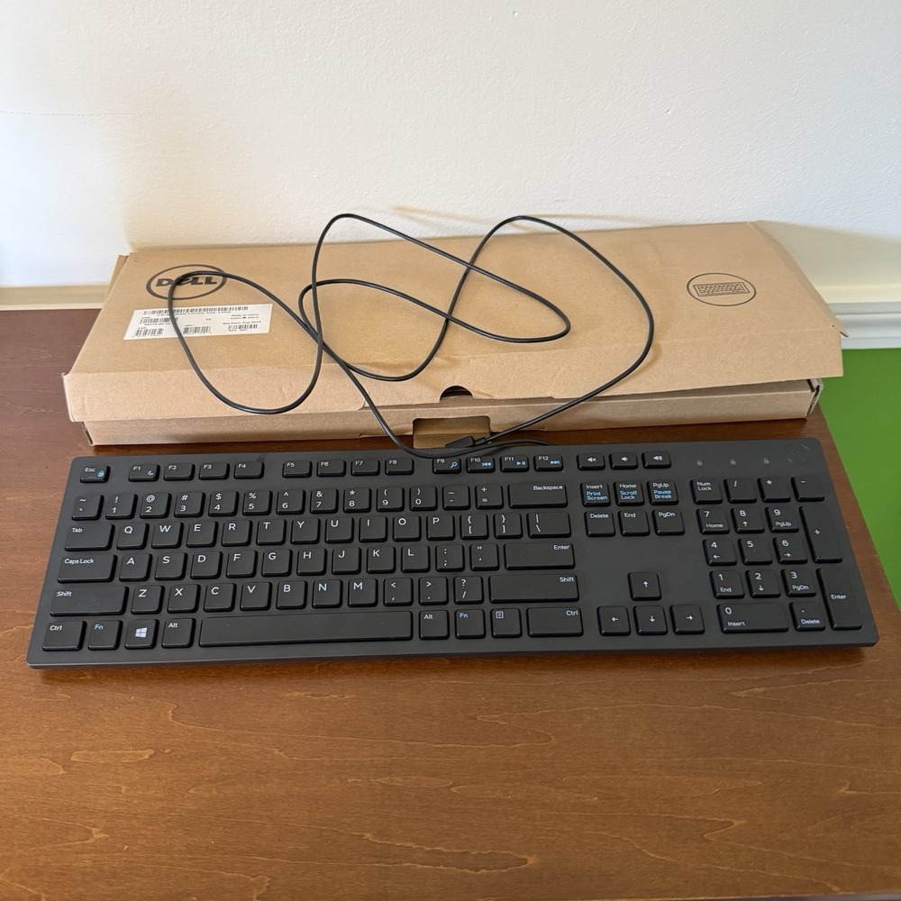 NIB Dell KB216-BK-US Wired USB Multimedia Keyboard Full Size Quiet Keys Black PC